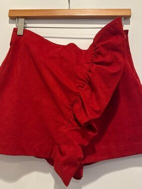 Zara Bright Red Ruffle-Detail Skort